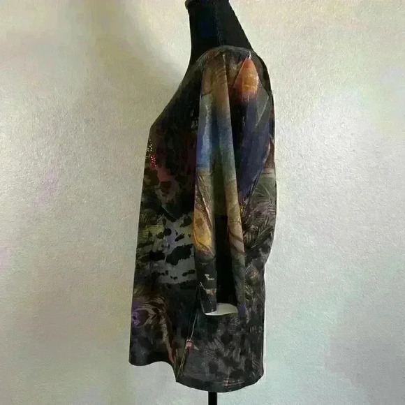 Chico’s leopard pullover jeweled tunic 3/4 sleeve brown multi colored women sz 2 - Picture 5 of 8